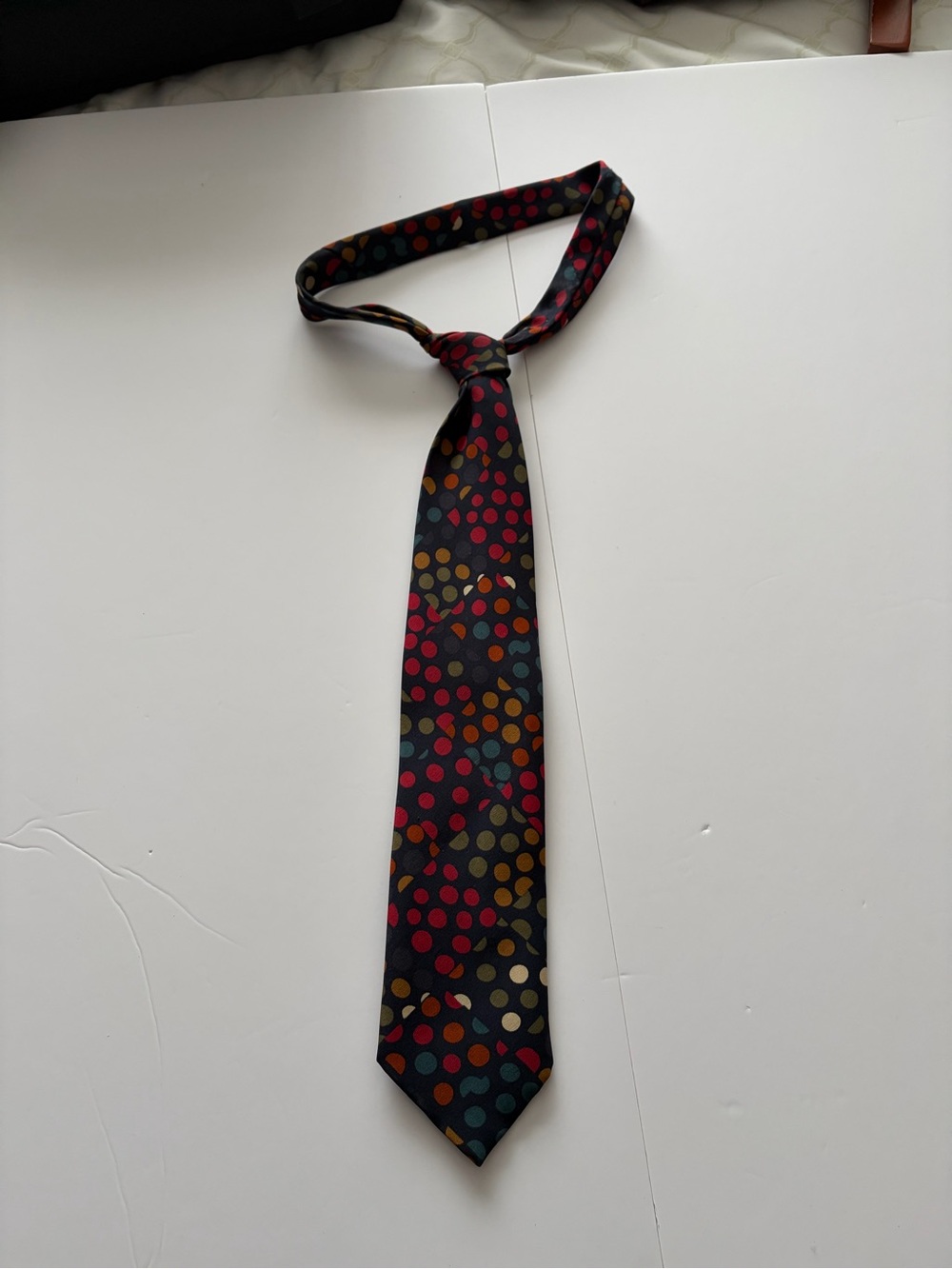 Marks & Spencer Black Silk Tie with Multicolor Polka Dots